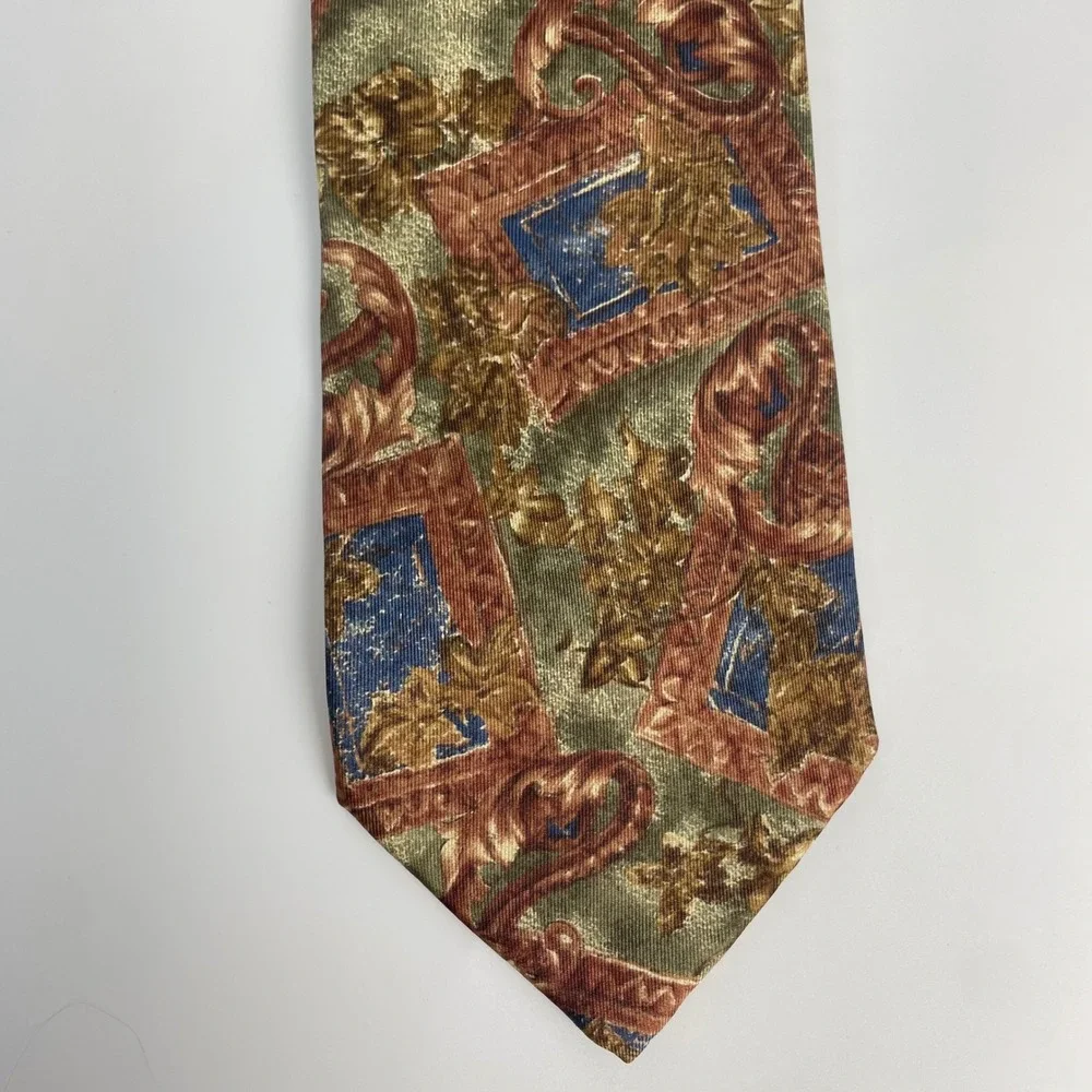 Vintage Deadstock Necktie Detailed Ornate‎ Men Tie Blue Copper Gold Silk Retro